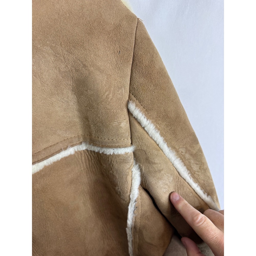 Vintage Tan Shearling Sheepskin Leather Suede Coat Women XL/2XL Men L - Picture 6 of 16